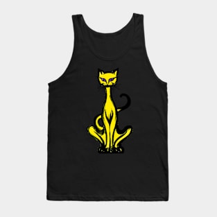 Retro 1970's Funky Groovy Yellow Jazz Cat Cartoon Tank Top